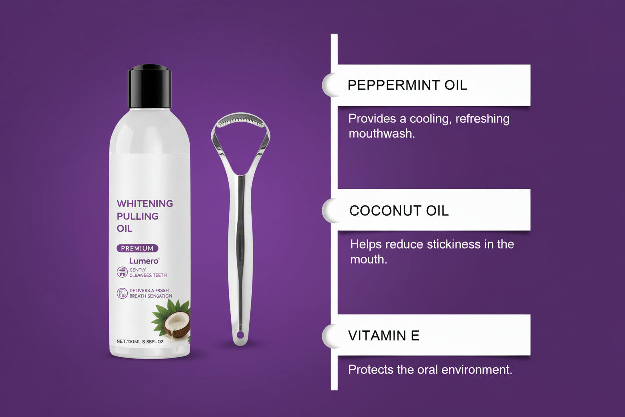 Oil Pulling for Teeth 100Ml Deep Clean Mouthwash with Tongue Scraper Teeth Swish Aid for Adults Teens Morning Evening before Bed