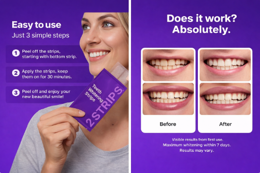 Lumero Purple Teeth Whitening Strips - 7/21 Whitening Sessions - Non Sensitive Teeth Whitening - Peroxide-Free